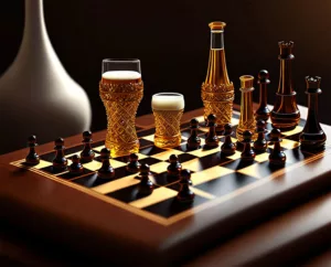 Sogno di gioco degli scacchi e birre