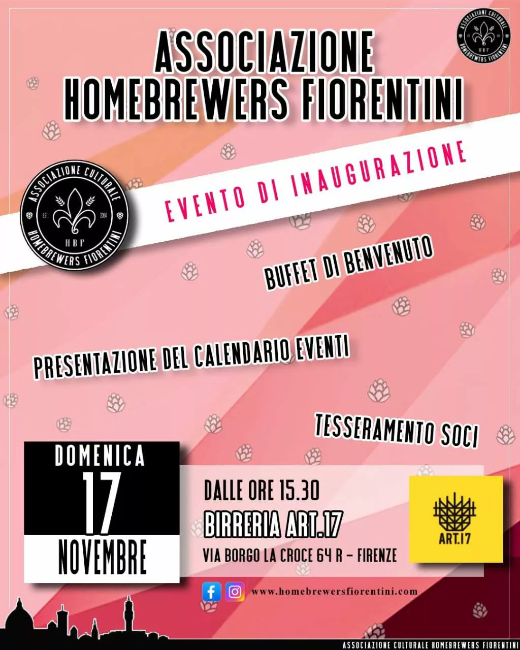 Locandina della giornata di presentazione dell'associazione homebrewers fiorentini alla birreria Articolo 17